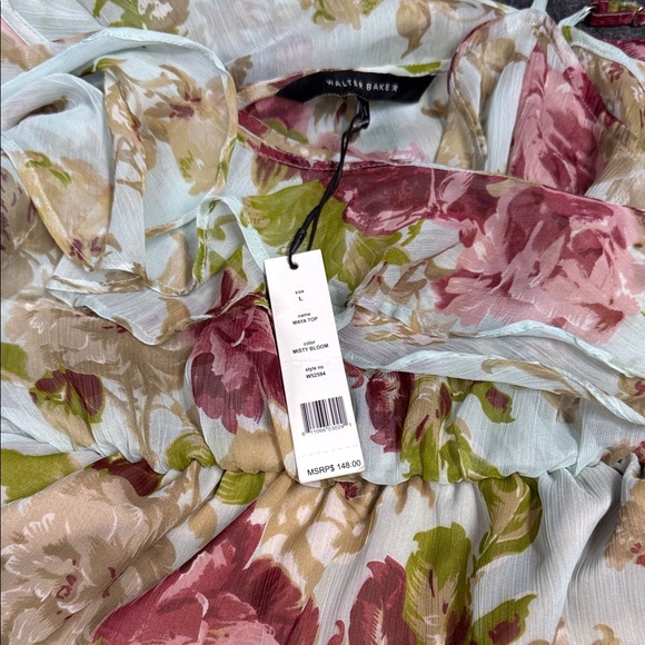 Walter Baker Floral Blouse - Pink, Green, Cream - Picture 3 of 5